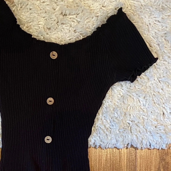 Black ribbed bodycon dress with buttons - Picture 3 of 3